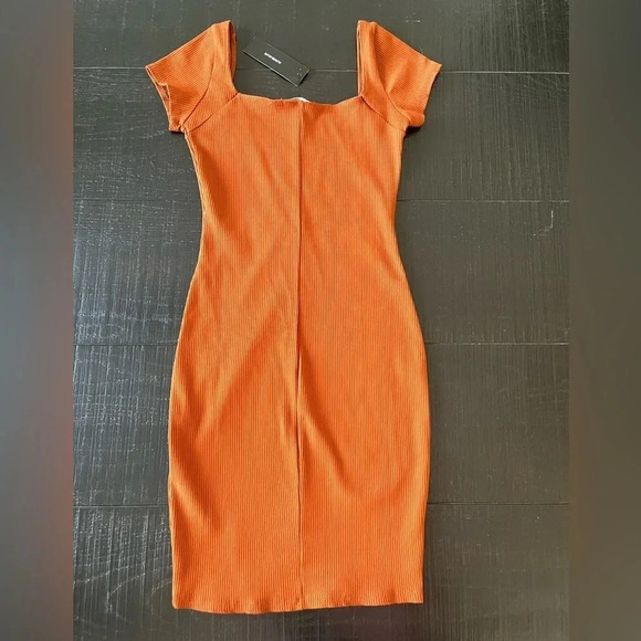 Lulus Above Basic Rust Orange Ribbed Short Sleeve Bodycon Mini Dress SZ S - Picture 6 of 6